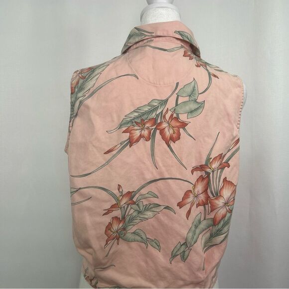 Tommy Bahama Women’s Large Top Button Front Tie 100% Silk Tropical Floral - Picture 7 of 10